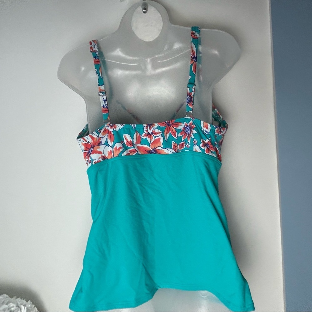Lands' End Blue w/Floral Tankini Swim Top 12 - Picture 11 of 13